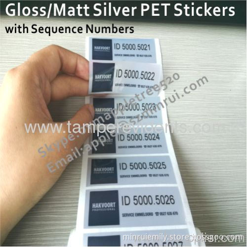 Custom Matt Silver Pet Stickers,waterproof Silver Foil Labels With Serial Numbers,laminated Adhesive Pet Label 